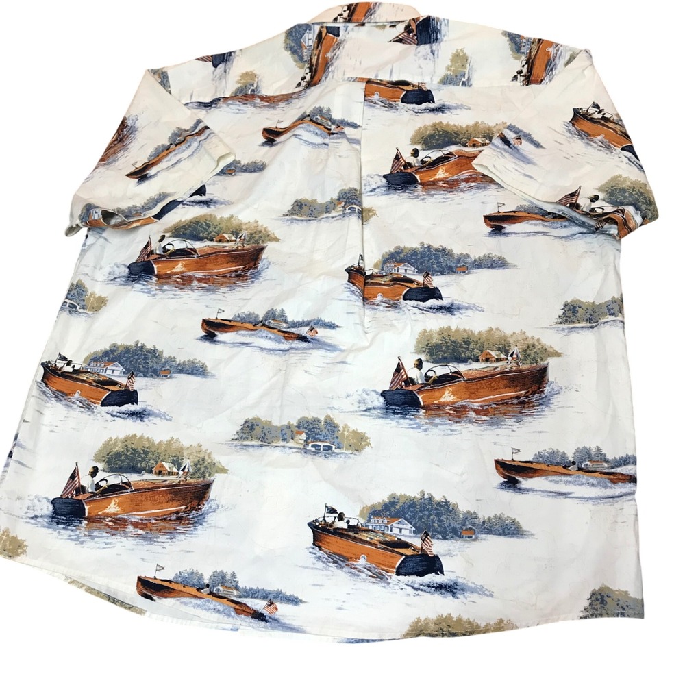 Clearwater Outfitters Mens XL White Wooden Boat Print Short Sleeve Button Down - Picture 2 of 12